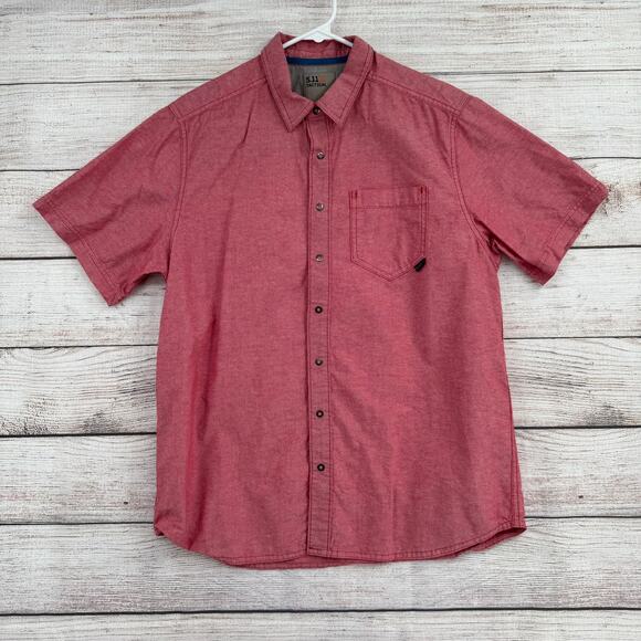 5.11 Tactical Ares Short Sleeve Shirt Mens Medium Pink Red Snap Down - Picture 1 of 10